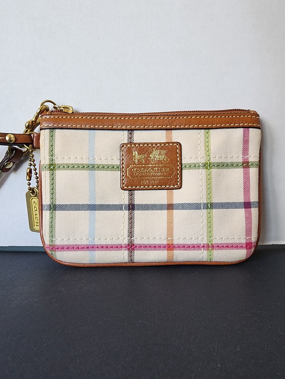 Coach Vintage Tattersall Wristlet With Metal Hang Tag, EUC